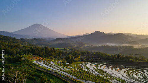 beautiful scenery in the morning in a village