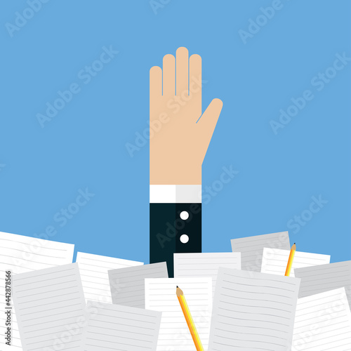 Businessman drowning in piles of paperwork