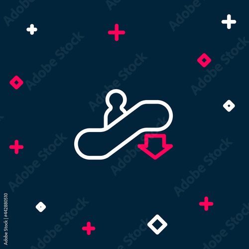Line Escalator down icon isolated on blue background. Colorful outline concept. Vector