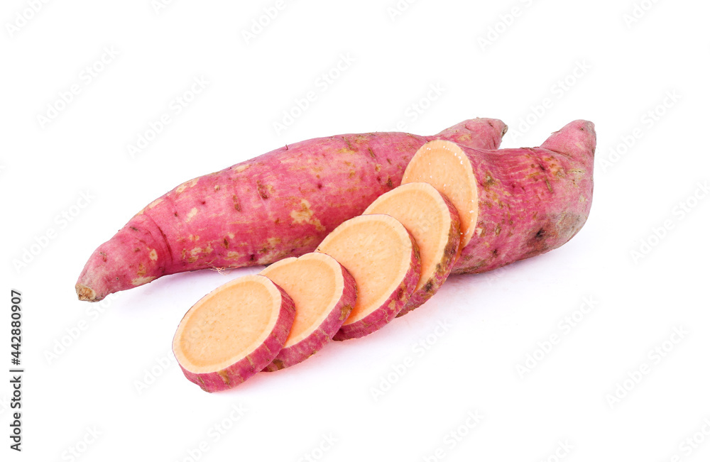 sliced sweet potatoes isolated on white background sliced sweet potatoes isolated on white background