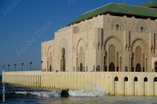 Morocco Casablanca - Hassan II Mosque shoreline with breakwaters
