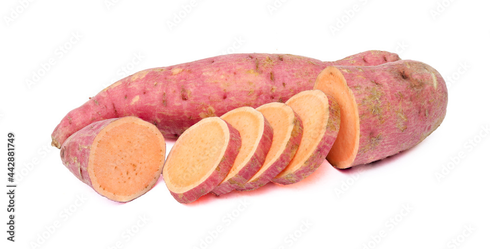 sliced sweet potatoes isolated on white background sliced sweet potatoes isolated on white background