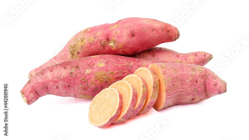 sliced sweet potatoes isolated on white background