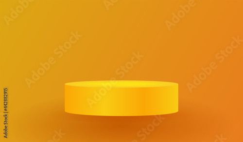 Modern room yellow Cylinder podium stand background with illuminate light style for showing cosmetic , presentation mock up, concept . Empty counter shelf and product backdrops stage pedestal