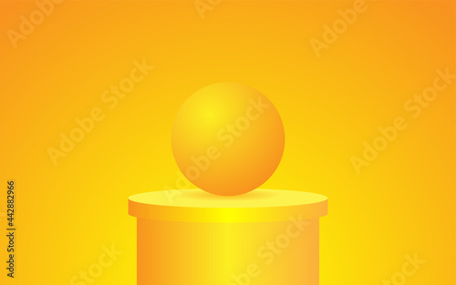 Modern room yellow Cylinder podium stand background with illuminate light style for showing cosmetic , presentation mock up, concept . Empty counter shelf and product backdrops stage pedestal