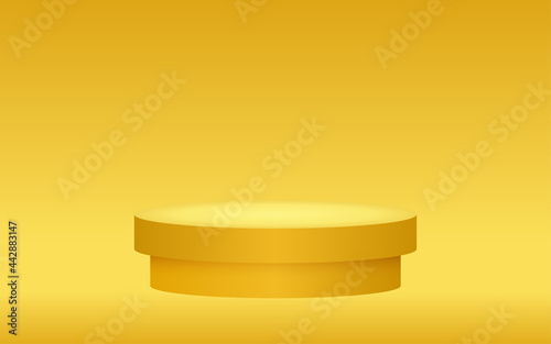 Modern room yellow Cylinder podium stand background with illuminate light style for showing cosmetic , presentation mock up, concept . Empty counter shelf and product backdrops stage pedestal