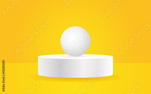 Modern room yellow Cylinder podium stand background with illuminate light style for showing cosmetic , presentation mock up, concept . Empty counter shelf and product backdrops stage pedestal
