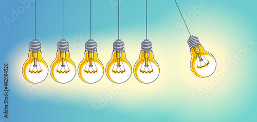Light bulb Newton cradle pendulum idea, vector illustration.