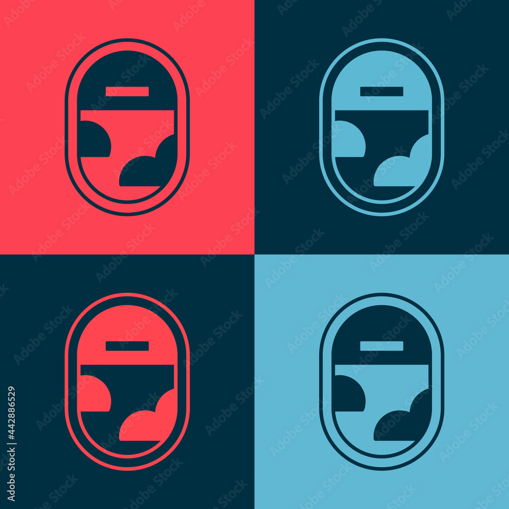 Pop art Airplane window icon isolated on color background. Aircraft porthole. Vector Pop art Airplane window icon isolated on color background. Aircraft porthole. Vector