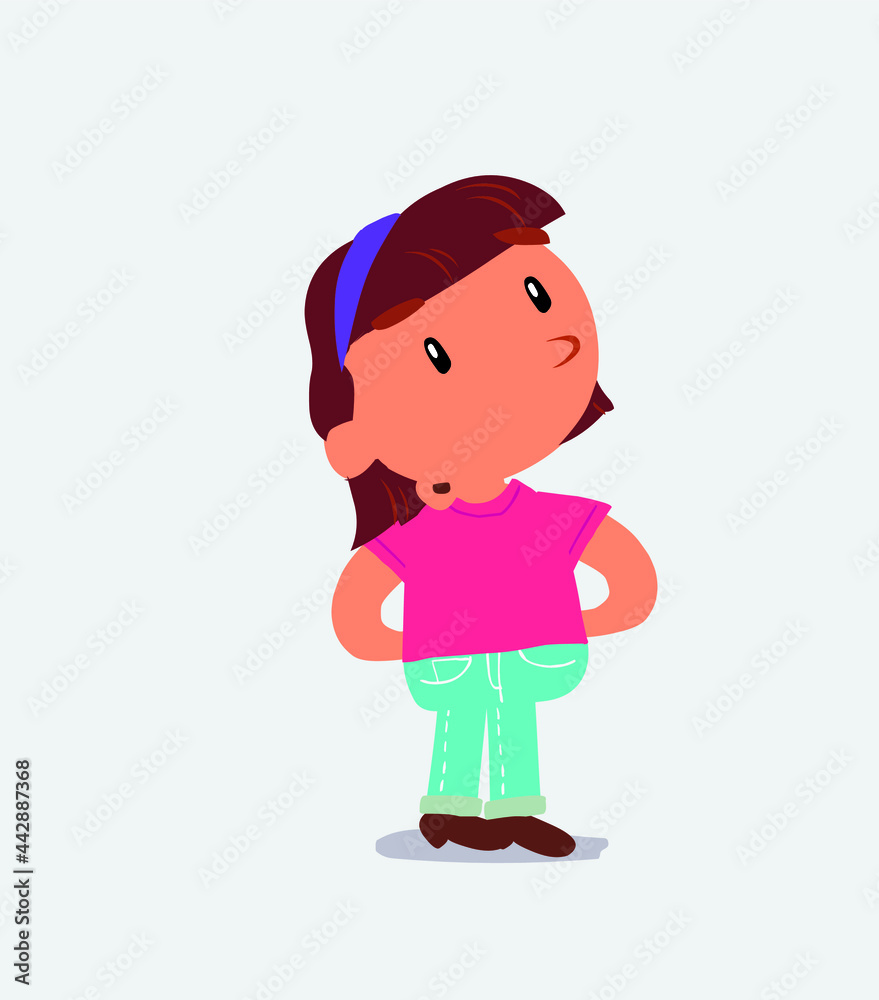 cartoon character of little girl on jeans doubting cartoon character of little girl on jeans doubting
