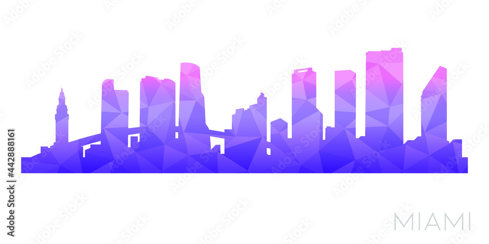 Miami, FL, USA Low Poly Skyline Clip Art City Design. Geometric Polygon Graphic Horizon Icon. Vector Illustration Symbol.