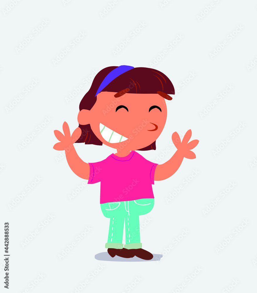  Very pleased cartoon character of little girl on jeans