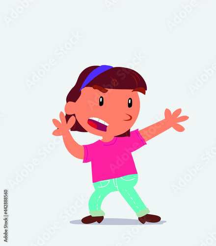 cartoon character of little girl on jeans arguing angry