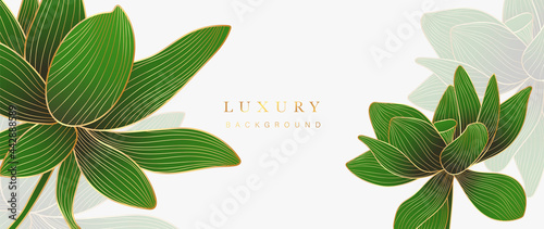 Luxury gold lotus background vector. Zen wallpaper collection with golden lotus line art. Design for yoga banner, Luxury cover design and invitation, invite, banner, Natural product packaging design.