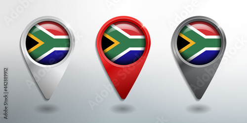 Free Download 3D Pointer, Tag and Location Marker with Round Flag Nation of South Africa White, Red and Grey Glossy Model - GFXLoad