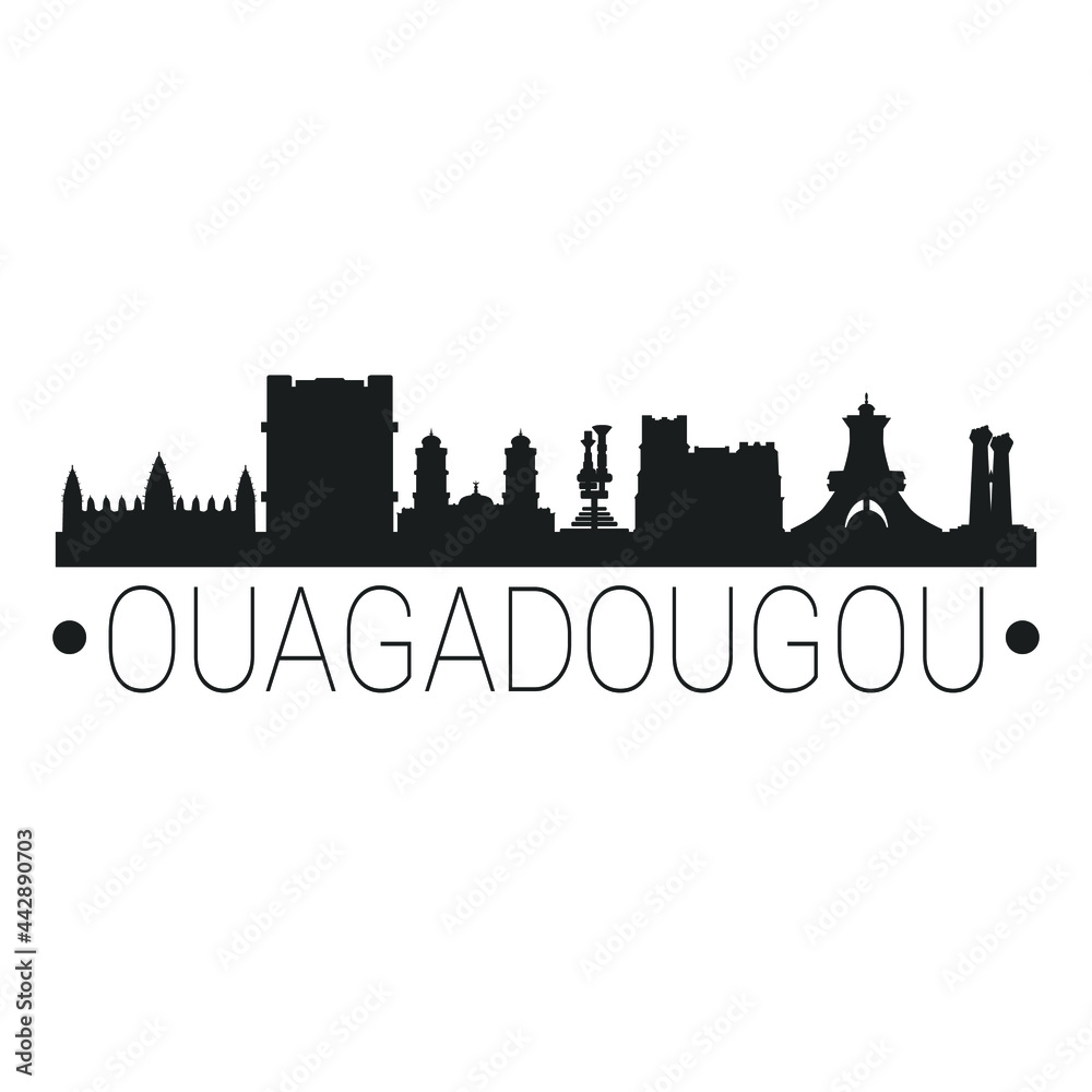 Ouagadougou, Burkina Faso City Skyline. Silhouette Illustration Clip Art. Travel Design Vector Landmark Famous Monuments.