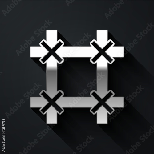 Silver Prison window icon isolated on black background. Long shadow style. Vector