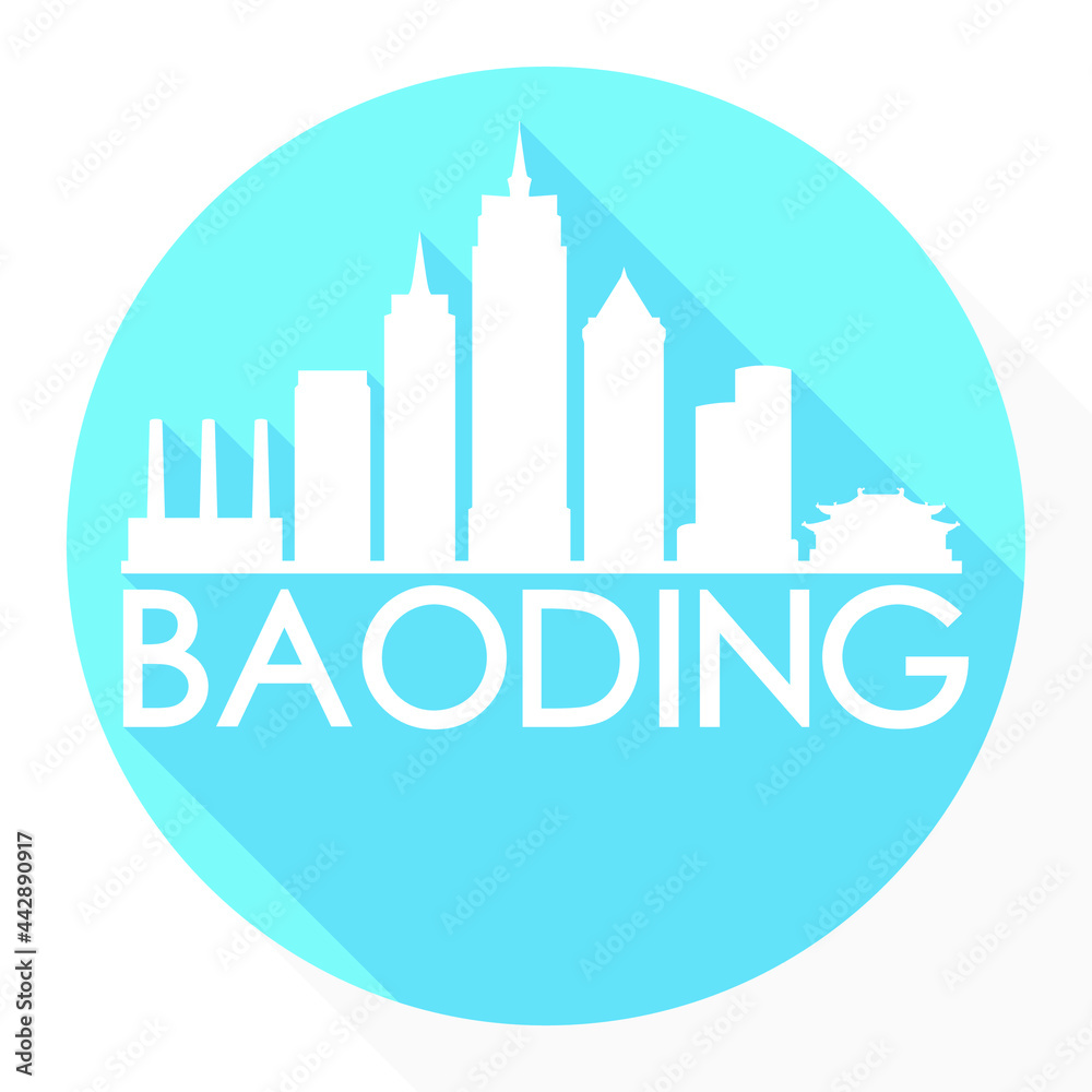 Baoding, Hebei, China Round Button City Skyline Design. Silhouette Stamp Vector Travel Tourism. Baoding, Hebei, China Round Button City Skyline Design. Silhouette Stamp Vector Travel Tourism.