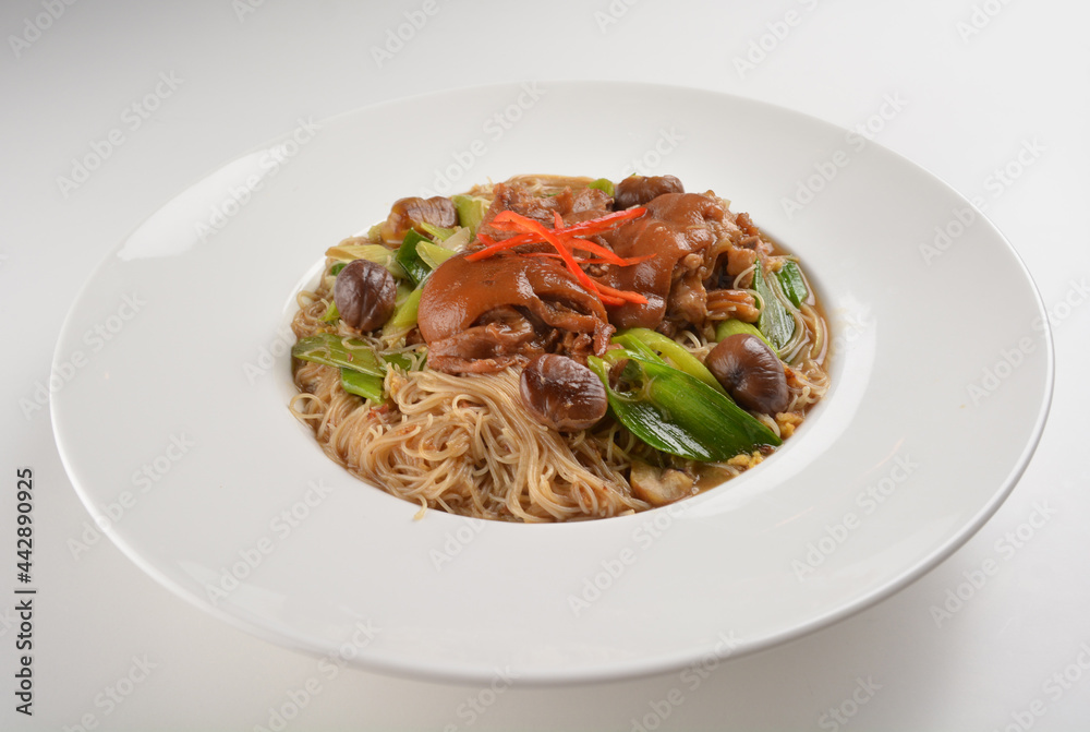 braised dry bee hoon bee noodle with pork trotter leg and vegetables asian menu