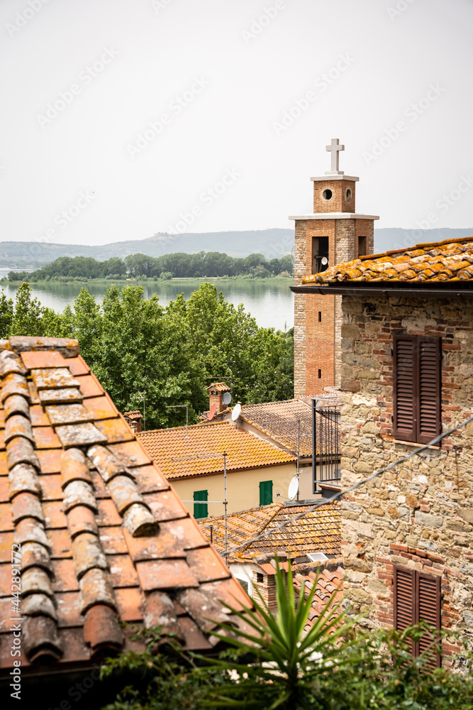 view of Passignano sul Trasimeno, small town on Trasimeno Lake, Umbria, Italy