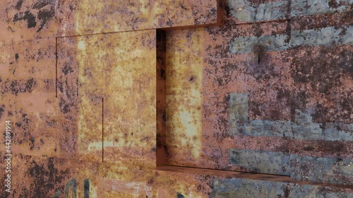 3d rendering of an abstract background with rusty panels in looping motion. 3D animation loopable with 4K resolution. photo