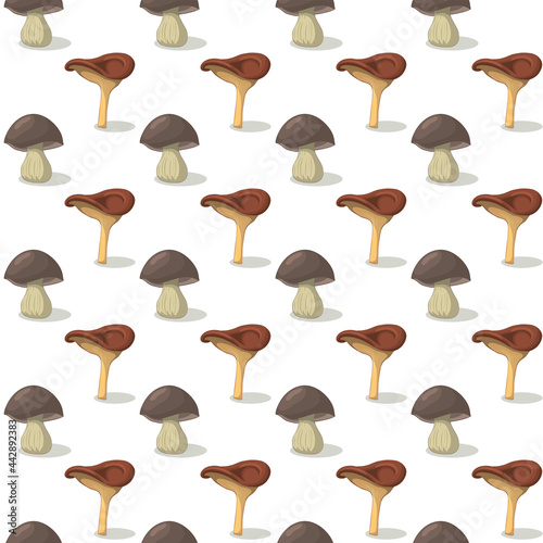 Vegetarian seamless food pattern with colored mushroom ornament. Great for fabric design, textile print, wrapping, cover. Vector illustration.