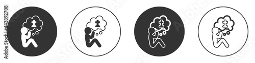 Black Man graves funeral sorrow icon isolated on white background. The emotion of grief, sadness, sorrow, death. Circle button. Vector