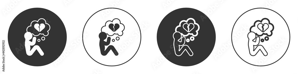 Black Broken heart or divorce icon isolated on white background. Love symbol. Valentines day. Circle button. Vector Black Broken heart or divorce icon isolated on white background. Love symbol. Valentines day. Circle button. Vector