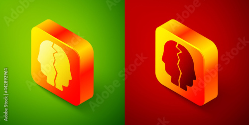 Isometric Bipolar disorder icon isolated on green and red background. Square button. Vector