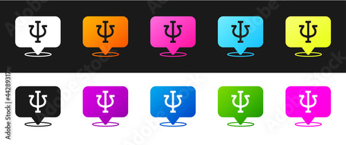 Set Psychology icon isolated on black and white background. Psi symbol. Mental health concept, psychoanalysis analysis and psychotherapy. Vector