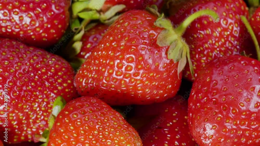 Slow motion rotation of juicy red ripe organic strawberries Slow motion rotation of juicy red ripe organic strawberries