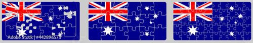 Australia flag made out of puzzle pieces, different versions