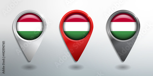 Free Download 3D Pointer, Tag and Location Marker with Round Flag Nation of Hungary White, Red and Grey Glossy Model - GFXLoad