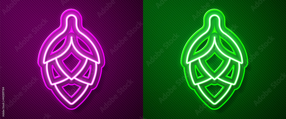 Glowing neon line Hop icon isolated on purple and green background. Vector Glowing neon line Hop icon isolated on purple and green background. Vector