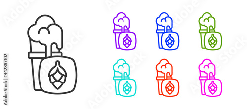 Black line Glass of beer icon isolated on white background. Set icons colorful. Vector
