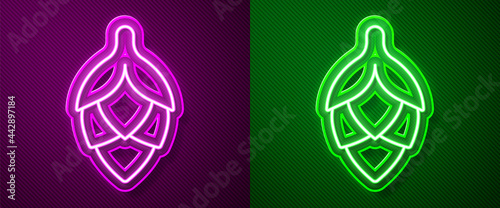 Glowing neon line Hop icon isolated on purple and green background. Vector