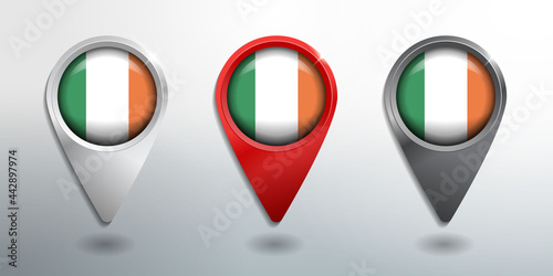 3D Pointer, Tag and Location Marker with Round Flag Nation of Iraq White, Red and Grey Glossy Model