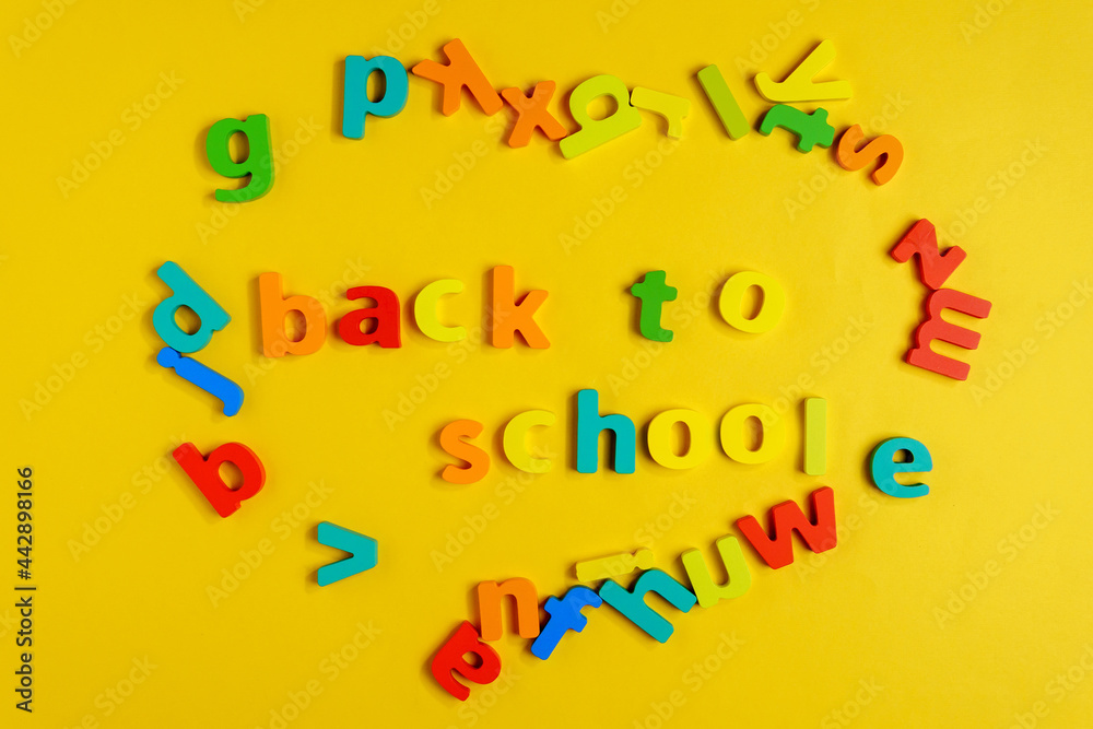 Fototapeta premium Back to school on a yellow background. Website, video blog. Yellow background