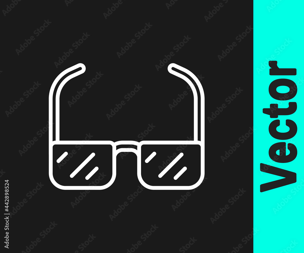 White line Safety goggle glasses icon isolated on black background. Vector White line Safety goggle glasses icon isolated on black background. Vector