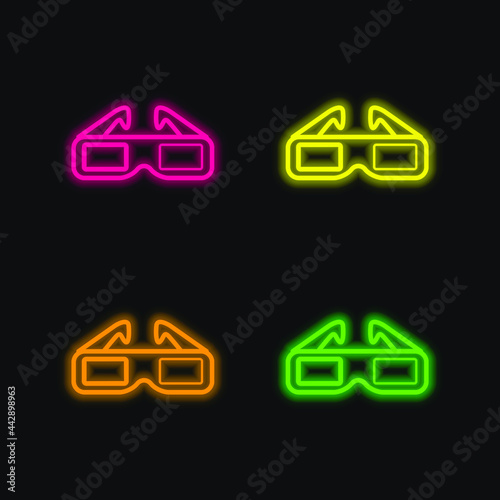 3d Spectacles For Cinema four color glowing neon vector icon