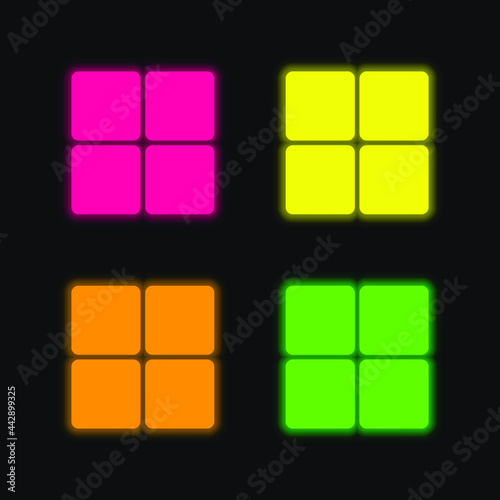 4 Rounded Squares four color glowing neon vector icon