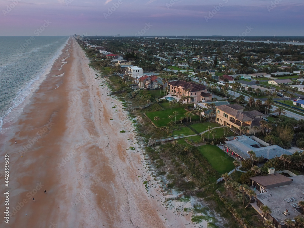 Houses along the beach overlooking the ocean in Ormond Beach, Florida