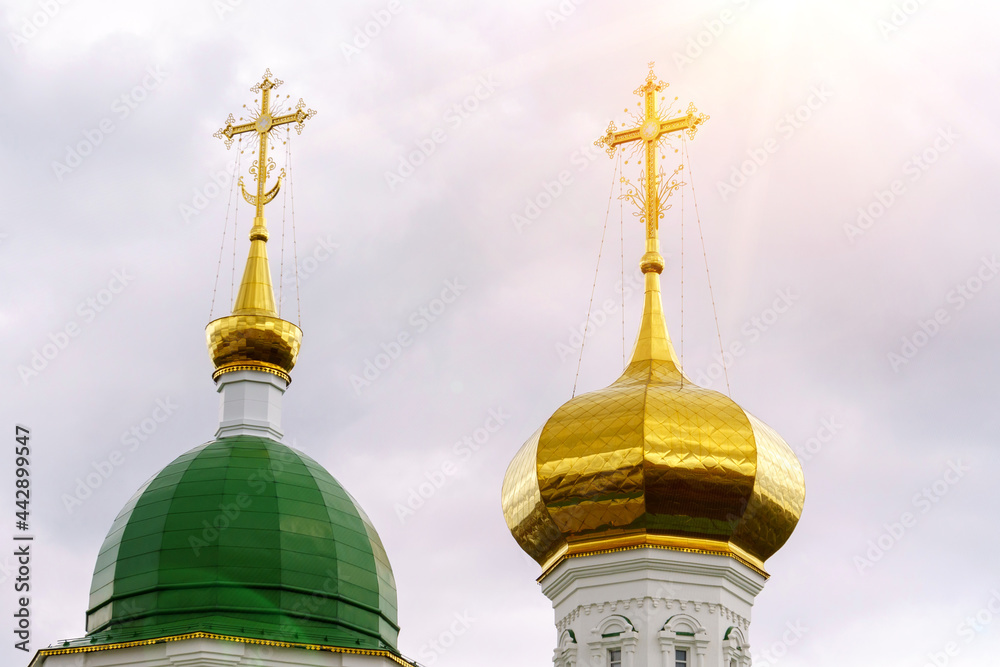 dome of the church in Russia with a cross. Cross on the dome of the Orthodox church