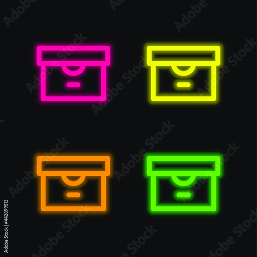 Archive four color glowing neon vector icon