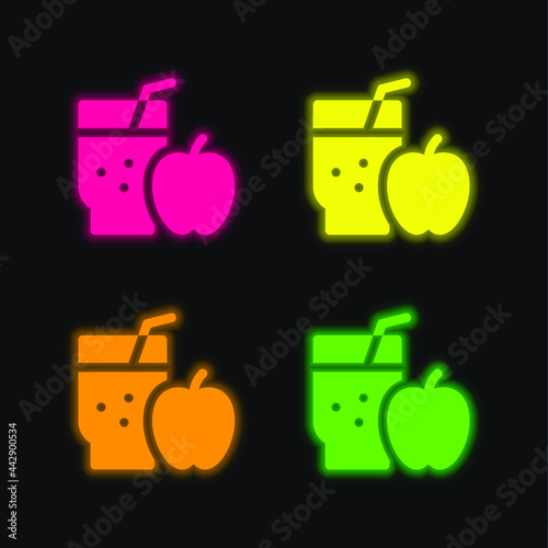 Apple Juice four color glowing neon vector icon