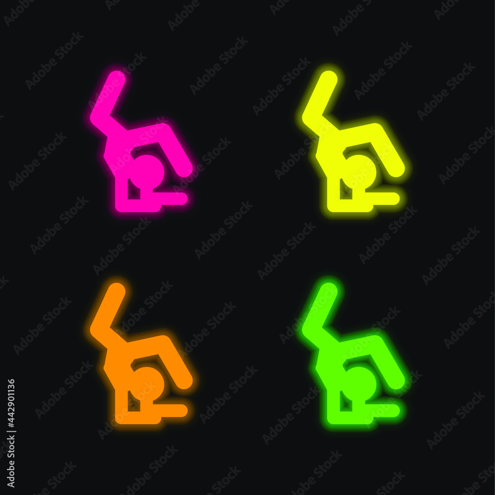 Artistic Gymnast Silhouette four color glowing neon vector icon