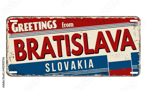 Canvas Print Greetings from Bratislava vintage rusty metal plate