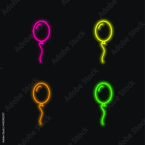 Balloon four color glowing neon vector icon