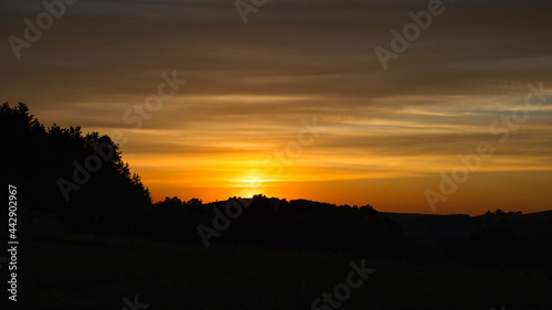 Shadow sunset landscape, sunset sky, sunset clouds, shadow hill landscape