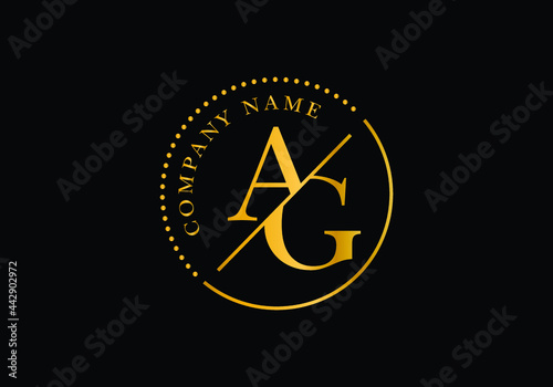 Golden letters A G with golden circle frames. Graphic Alphabet Symbol for Corporate Business Identity